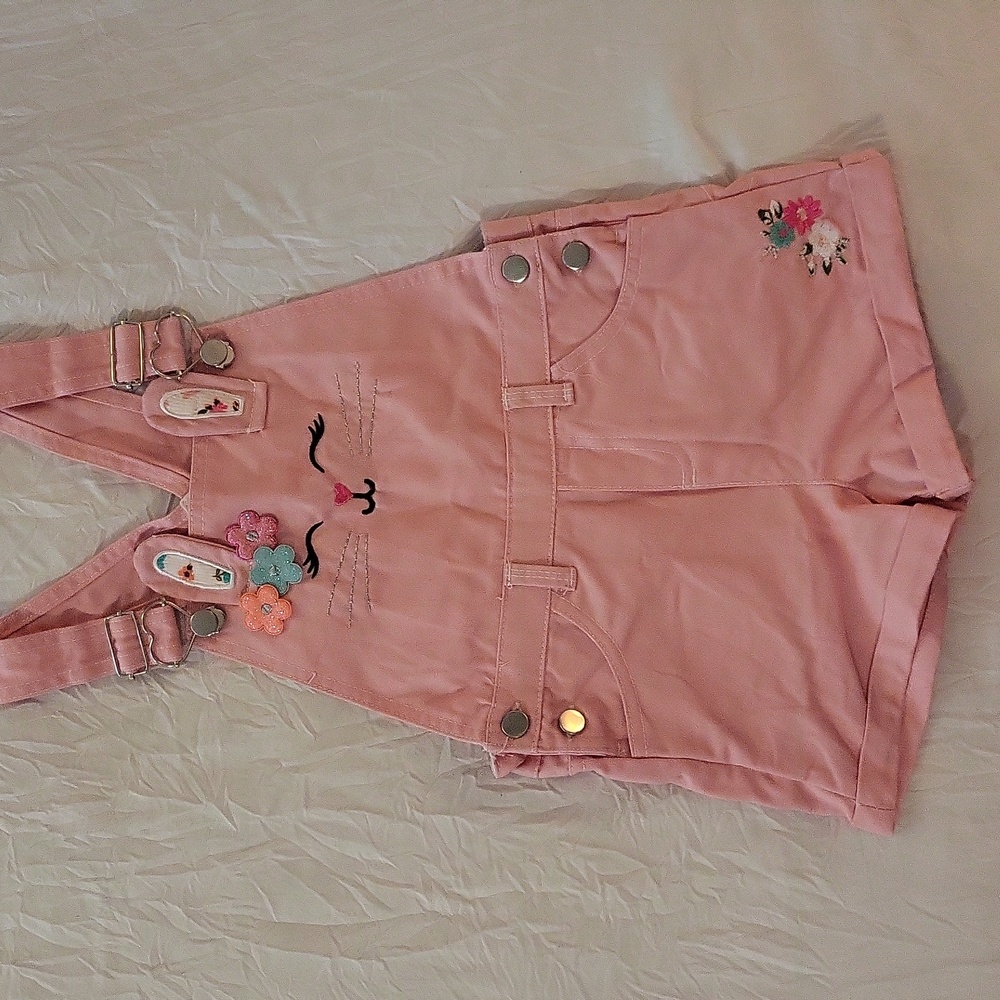 Overalls Shorts, Bunny Face, Girls Size 6. Pink